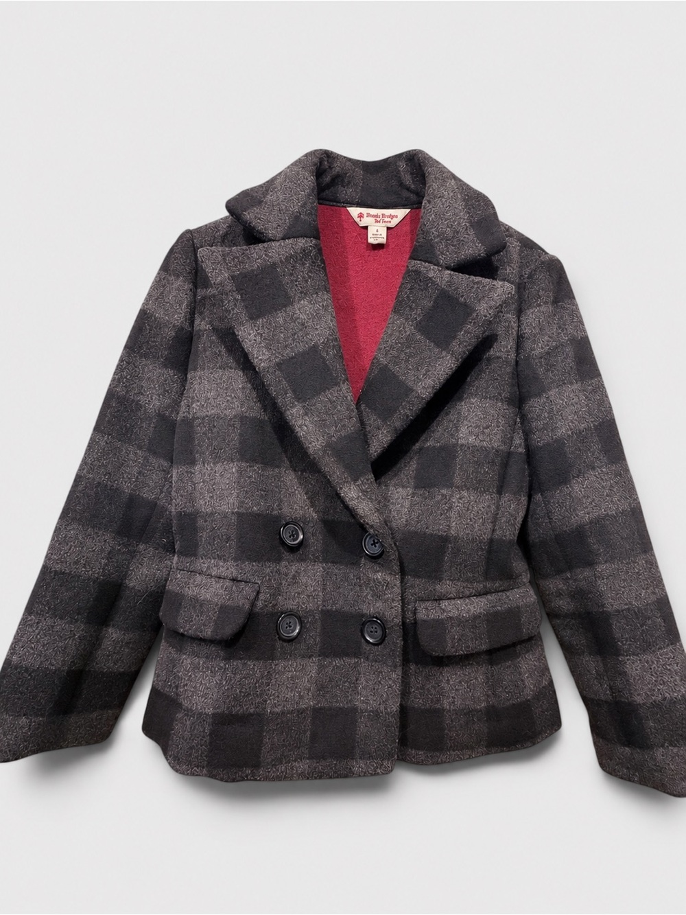 Brooks Brothers Women's Black & Gray Plaid Wool Double-Breasted Peacoat 0 XS - Picture 3 of 8